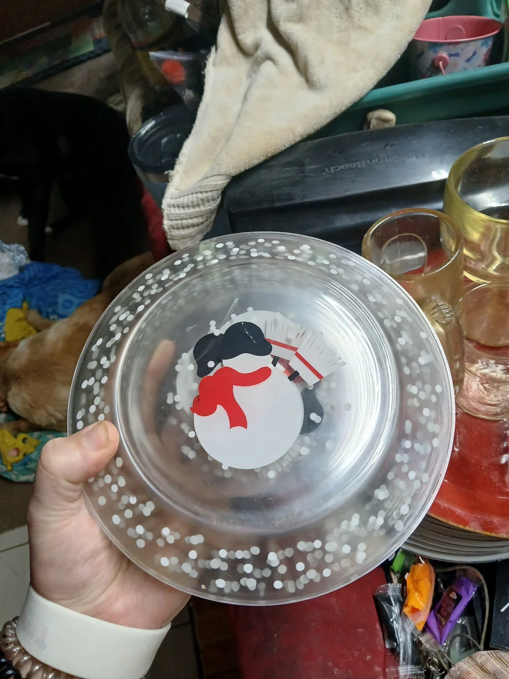 Crate & Barrel Snowman Glass Snack Dessert Plates 8” France Arcoroc ~ Set Of 8